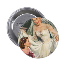 Vintage Bride with Flower Girl on Her Wedding Day Button