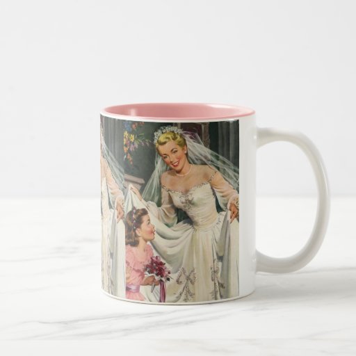 Vintage Bride with Flower Girl on Her Wedding Day Mugs