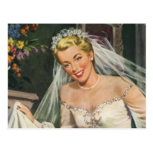 Vintage Bride with Flower Girl on Her Wedding Day Postcard