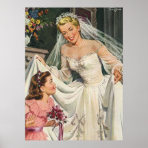 Vintage Bride with Flower Girl on Her Wedding Day Print