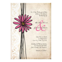 Vintage Bright Pink Daisy Wedding Invitation