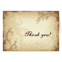 Vintage brown beige scroll leaf Thank You greeting Greeting Card
