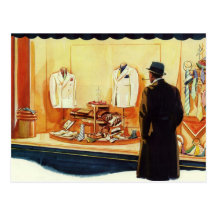 Vintage Business, Man Window Shopping Postcard