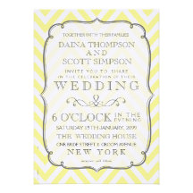 Vintage Butter Yellow Chevron Stripes Wedding Personalized Announcements