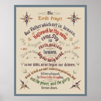 Christian Poster: Vintage Calligraphy Lords Prayer 1889