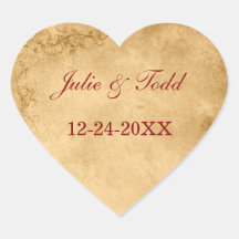 Vintage Caramel Brown & Rose Save The Date Wedding Stickers