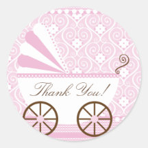 Vintage CarriageThank You Baby Shower Sticker