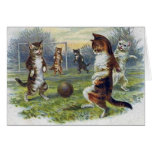 Vintage Cats Playing Soccer Greeting Card