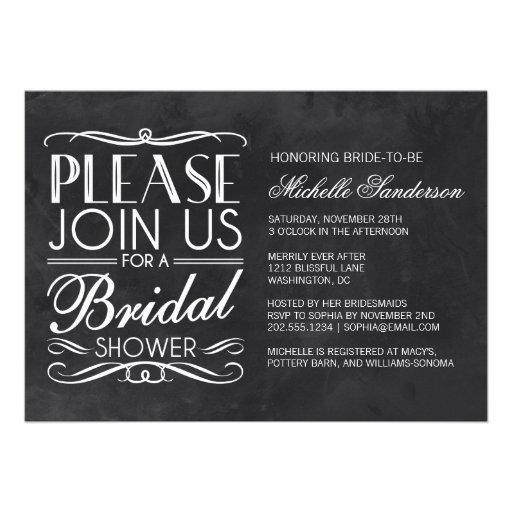 Vintage Chalkboard Bridal Shower Custom Invite - Zazzle.