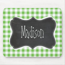 Vintage Chalkboard look, Green Checkered; Gingham Mousepad