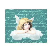 Vintage cherub angel on a cloud canvas print