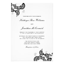 Vintage Chic Floral Black Peacock Wedding Invite