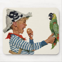 Vintage Child, Boy Playing Pirate with His Parrot Mousepad