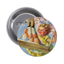 Vintage Child, Girl Swinging on Tree Swing, Spring Pinback Buttons