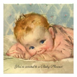 Vintage Child on Blanket, Baby Girl baby Shower Custom Announcement