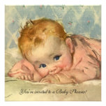Vintage Child on Blanket, Baby Girl baby Shower Personalized Announcement