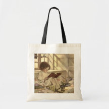Vintage Child Reading a Book, Jessie Willcox Smith Canvas Bag