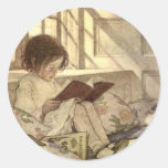 Vintage Child Reading a Book, Jessie Willcox Smith Sticker