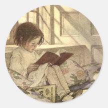Vintage Child Reading a Book, Jessie Willcox Smith Sticker