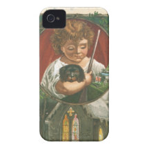 Vintage Child with Dog on Christmas and Church Case-Mate iPhone 4 Case