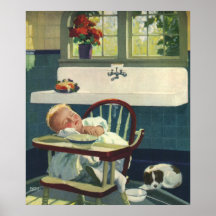 Vintage Children, Baby Sleeping Highchair Kitchen Print