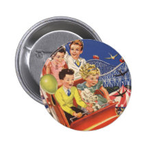 Vintage Children Balloons Dog Roller Coaster Ride Pinback Button