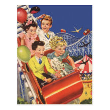 Vintage Children Balloons Dog Roller Coaster Ride Postcards
