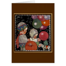 Vintage Children Birthday Party Balloons Fun Toys Card