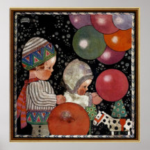 Vintage Children Birthday Party Balloons Fun Toys Print