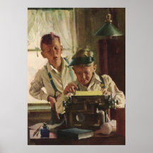 Vintage Children Boy Newspaper Journalists, Writer Posters