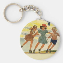 Vintage Children, Boys Girls Fun Roller Skating Keychains