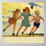 Vintage Children, Boys Girls Fun Roller Skating Posters