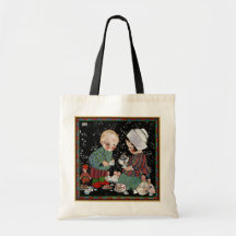 Vintage Children Having a Tea Party with Dolls Canvas Bags