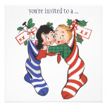 Vintage Children in Stockings Christmas Party Custom Announcements
