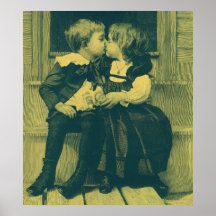 Vintage Children, Love, Romance, an Innocent Kiss Poster