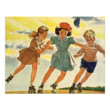 Vintage Children, Skating Skater Birthday Party Custom Announcements