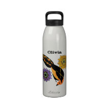 Vintage Chinese Flower Cute Bird Recycle Sign Drinking Bottle
