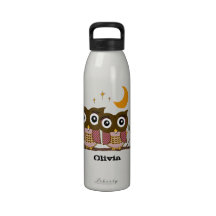 Vintage Chinese Flower Cute Owls Recycle Sign Reusable Water Bottle