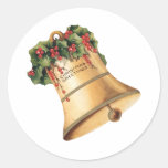 Vintage Christmas Bells; Season's Greetings Round Sticker