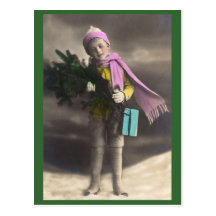Vintage Christmas Boy, Tree & Gifts Postcards