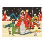 Vintage Christmas Carolers Family Singing at Night Postcards