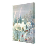 Vintage Christmas, Church Goers in Winter Snow Day Canvas Print