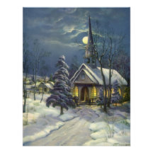 Vintage Christmas, Church in Moonlight Snow Winter Personalized Invitation