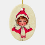 Vintage Christmas Girl in Red Hat and Bow Christmas Tree Ornaments