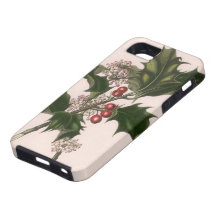 Vintage Christmas, Holly Branch with Red Berries iPhone 5 Cases