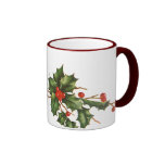 Vintage Christmas Holly Branch with Red Berries Mug