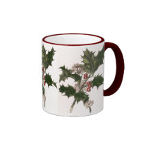 Vintage Christmas, Holly Branch with Red Berries Coffee Mugs