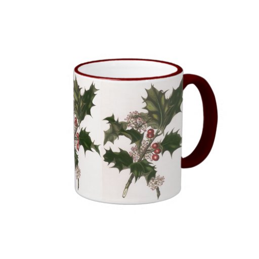 Vintage Christmas, Holly Branch with Red Berries Coffee Mugs