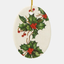 Vintage Christmas Holly Branch with Red Berries Christmas Tree Ornaments