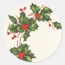 Vintage Christmas Holly Branch with Red Berries Sticker